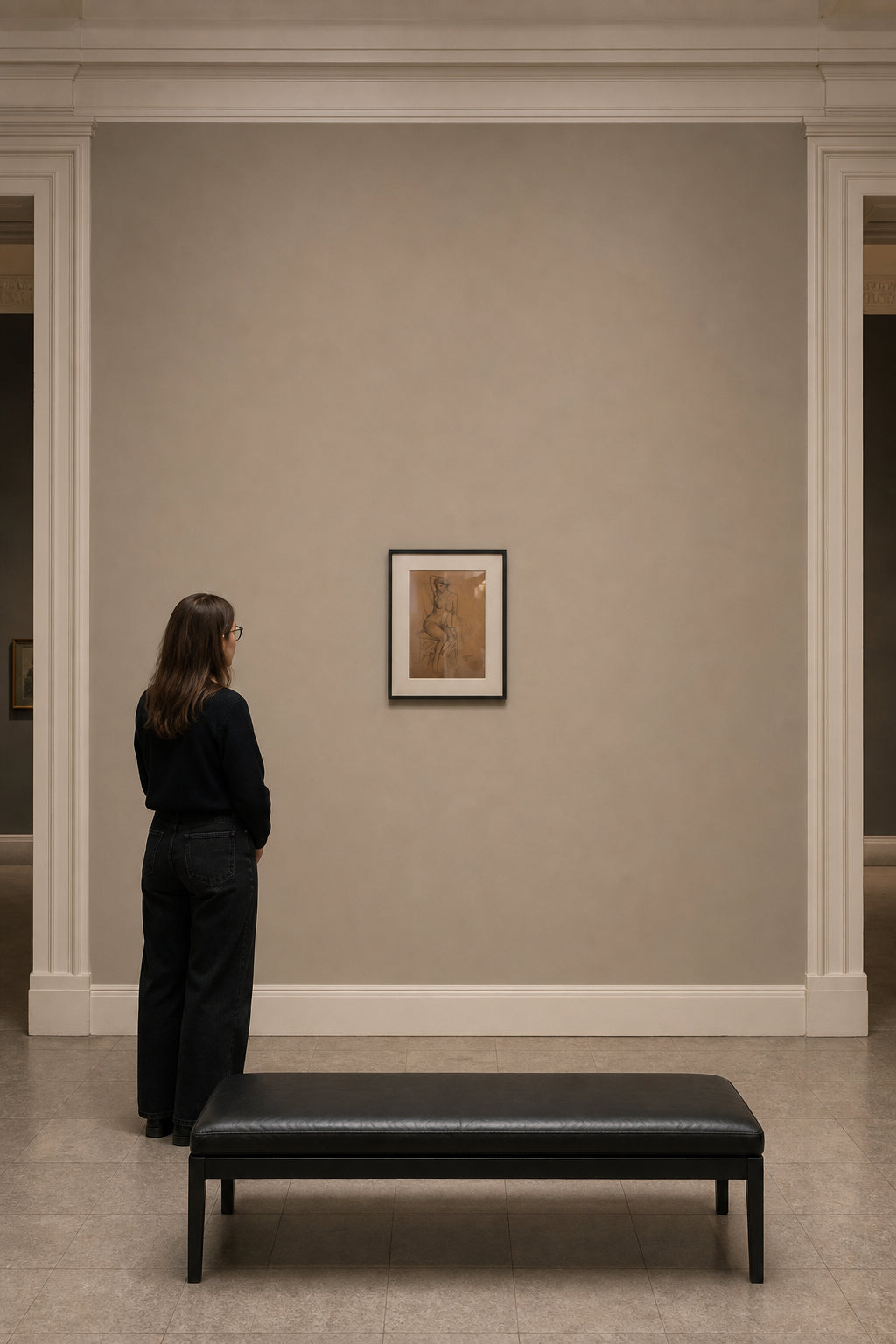 Seated Nude Female Figure Study - shown to scale