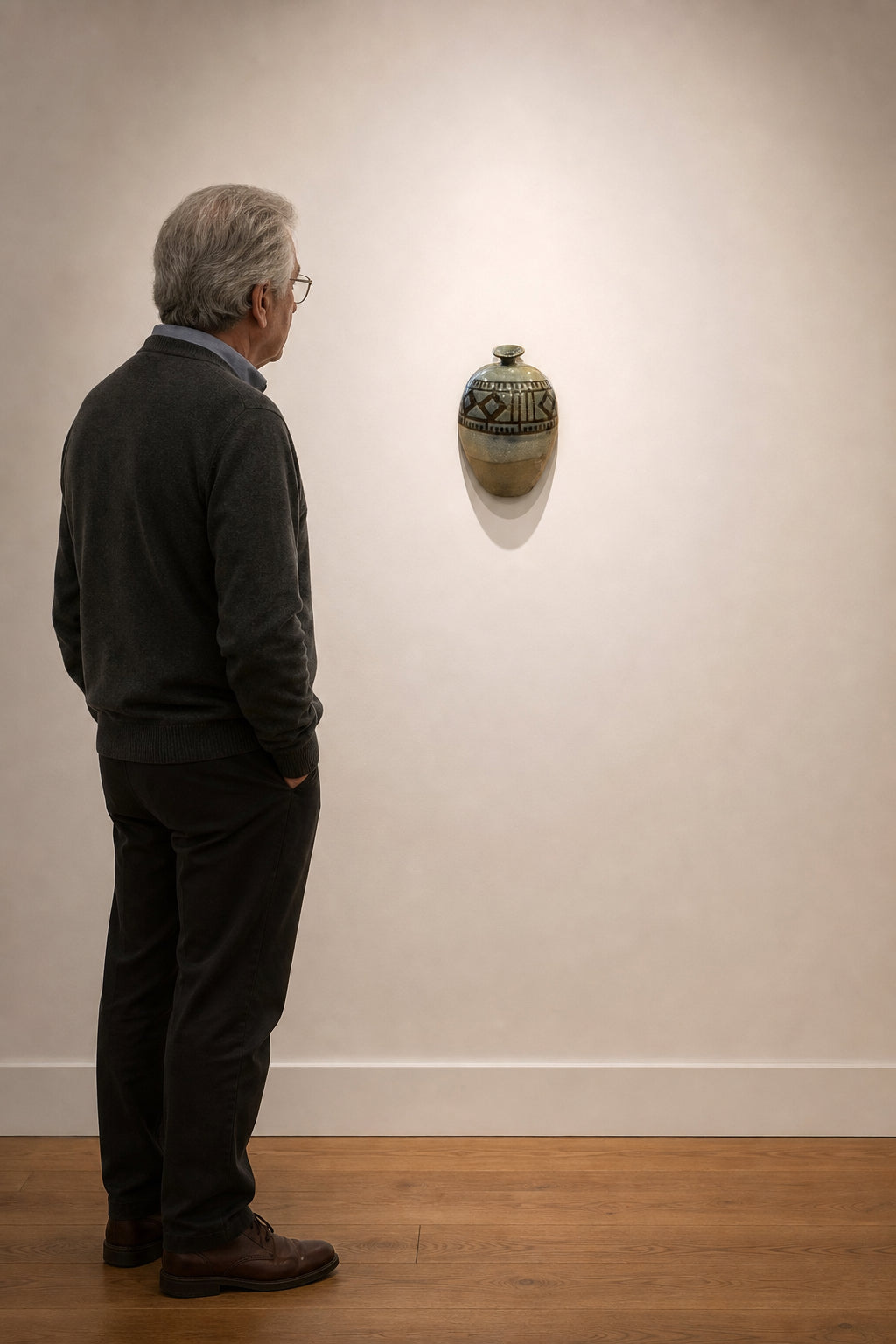 Glazed Ceramic Vase with Geometric Patterns - shown to scale