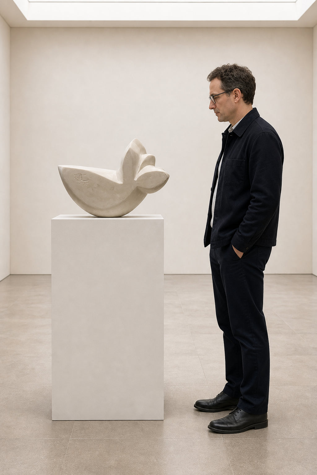 Abstract Dove Form White Sculpture - shown to scale