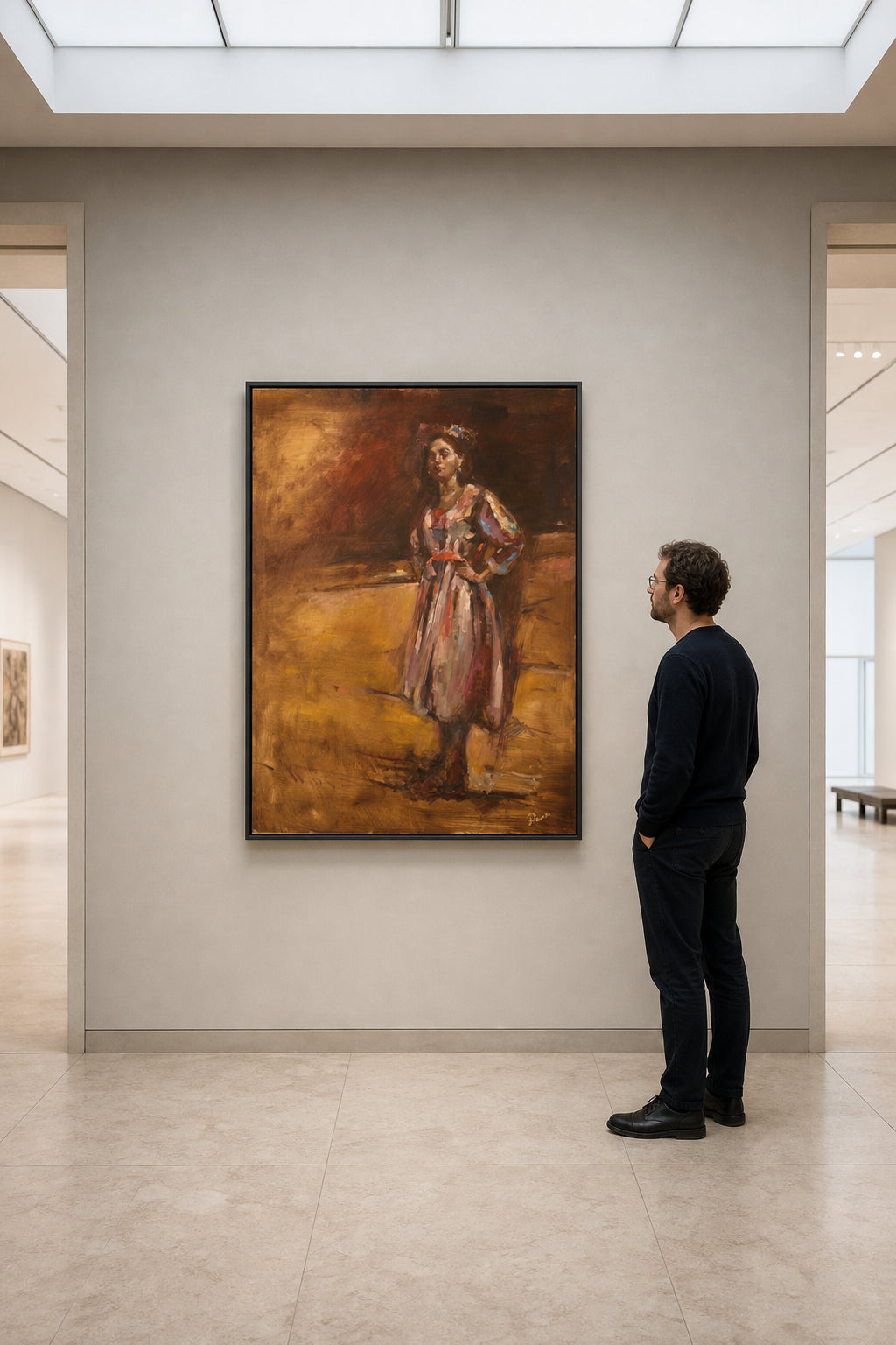 Standing Woman in Colorful Dress - shown to scale