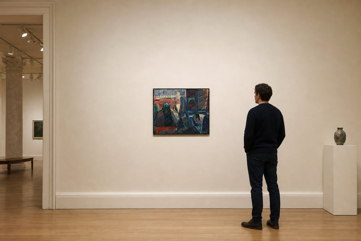 Figures Gathered in Colorful Interior Scene - shown to scale