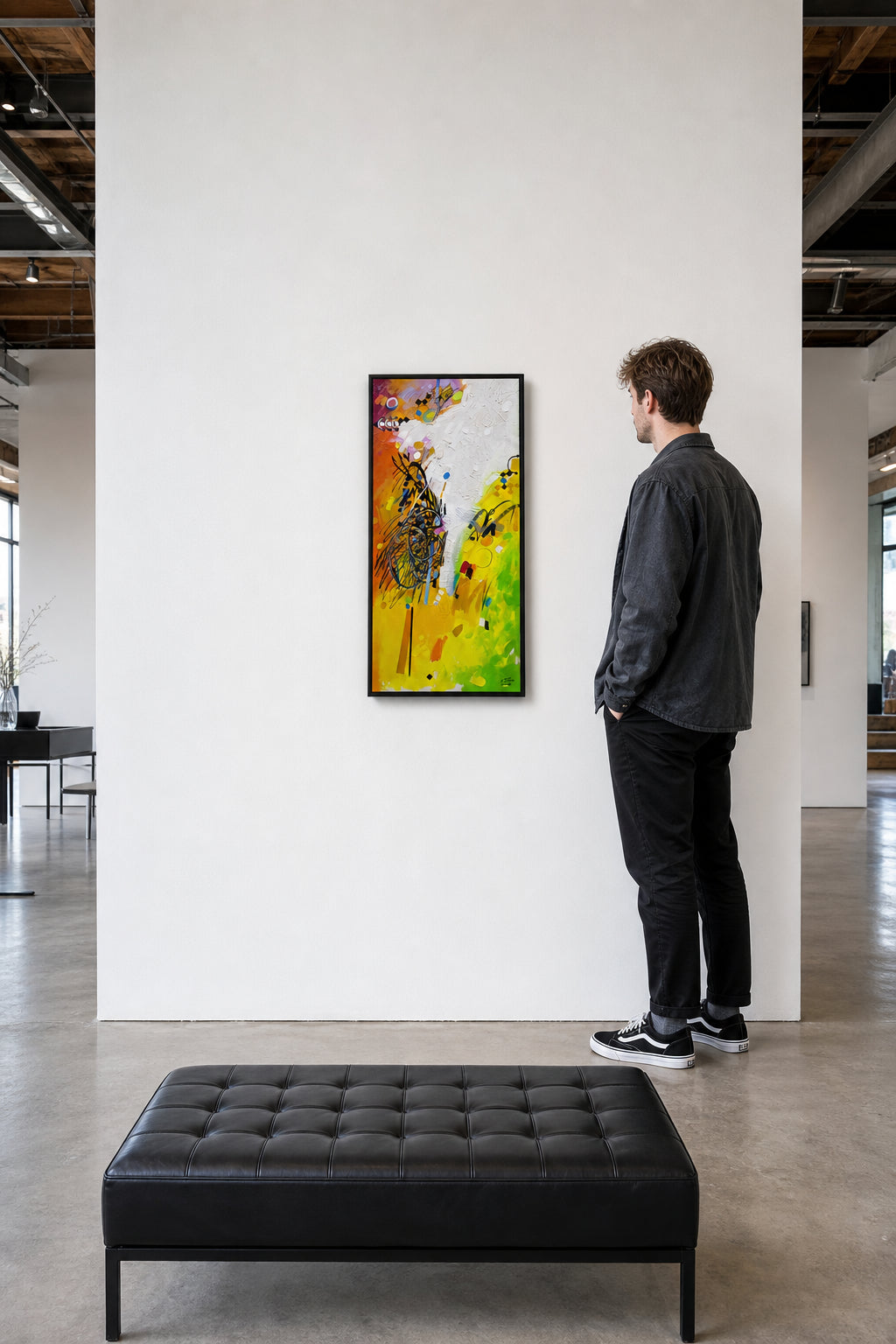 Vibrant Abstract with Circular Marks - shown to scale