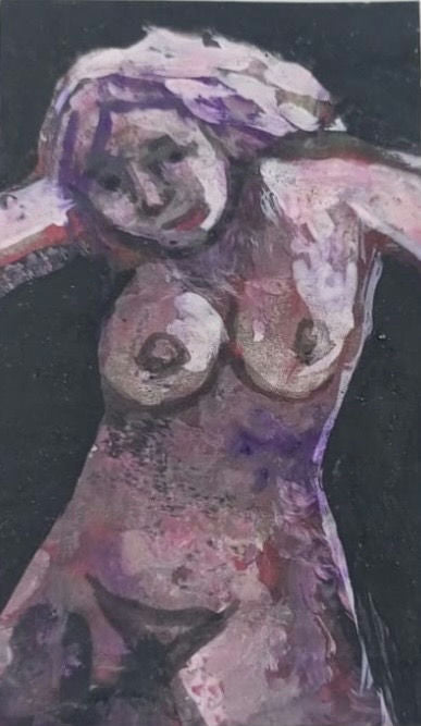 Original Watercolor 'Female Nude Torso on Dark Background' by Mohammad Bushnaq