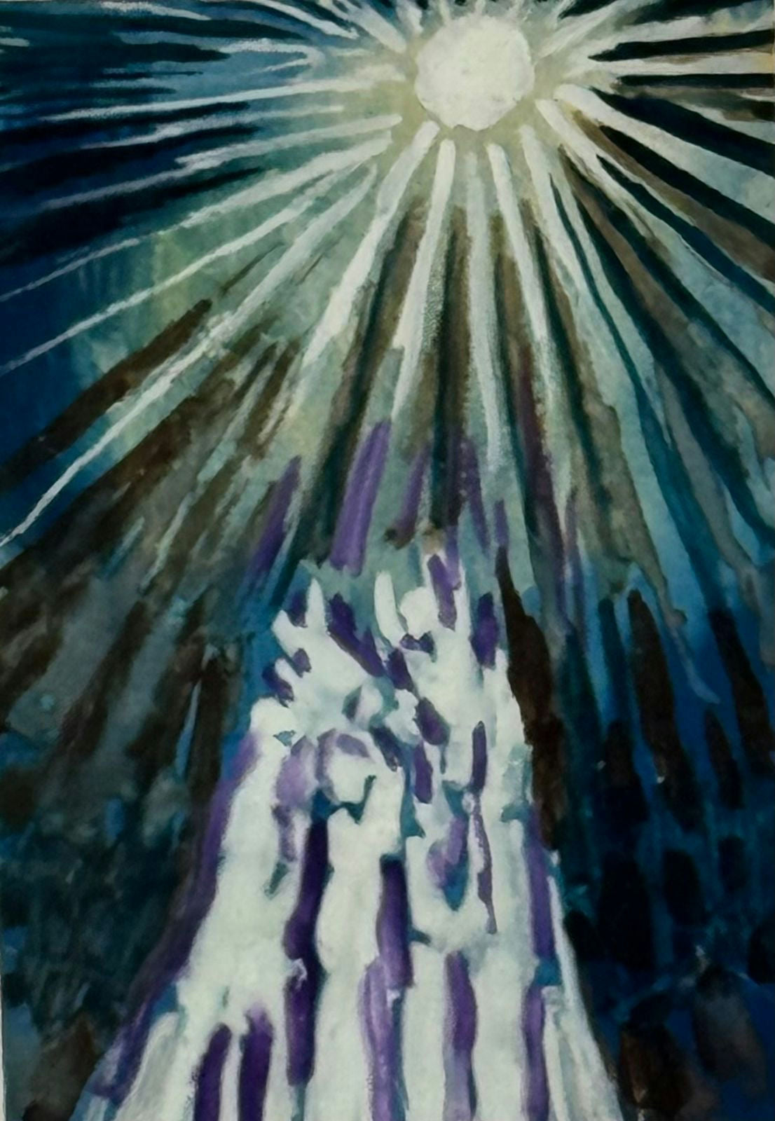 Original Oil 'Radiant Star Over Abstract Figures' by Mohammad Bushnaq