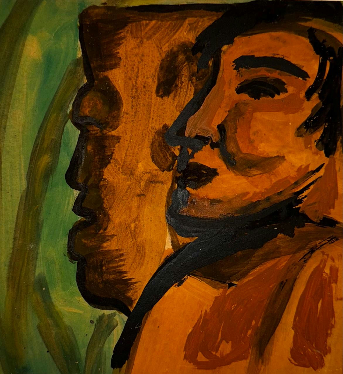 Original Mixed media 'Two Faces in Profile Side View' by Mohammad Bushnaq