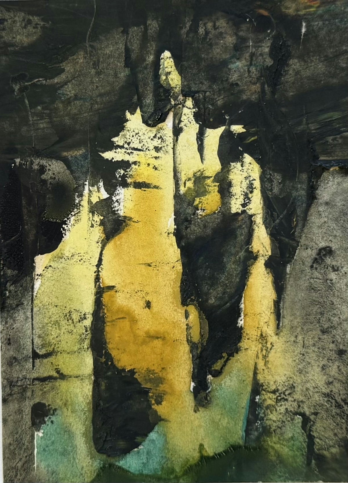 Original Mixed media 'Abstract Dark Forms with Gold Tones' by Mohammad Bushnaq