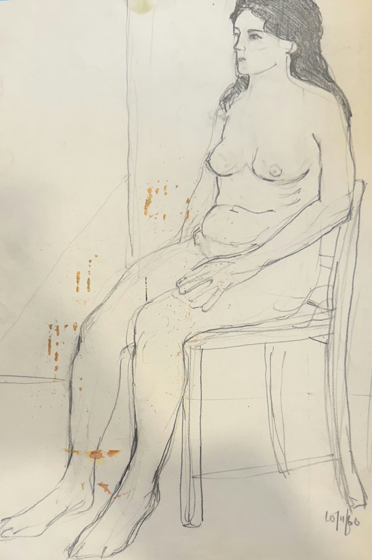 Original Ink & Pencil (Sketches) 'Seated Nude Woman on Chair' by Mohammad Bushnaq