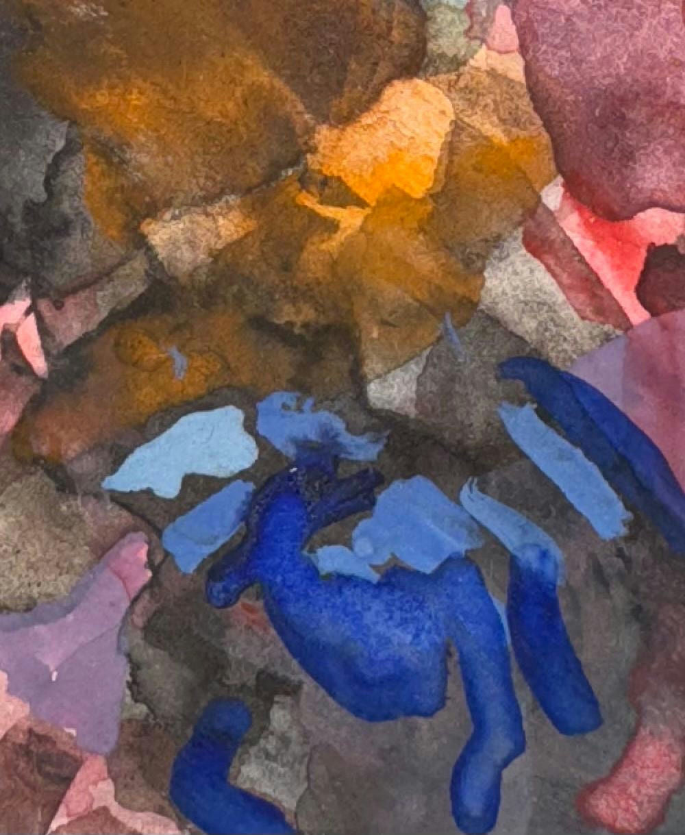 Original Mixed media 'Blue and Orange Abstract Forms' by Mohammad Bushnaq