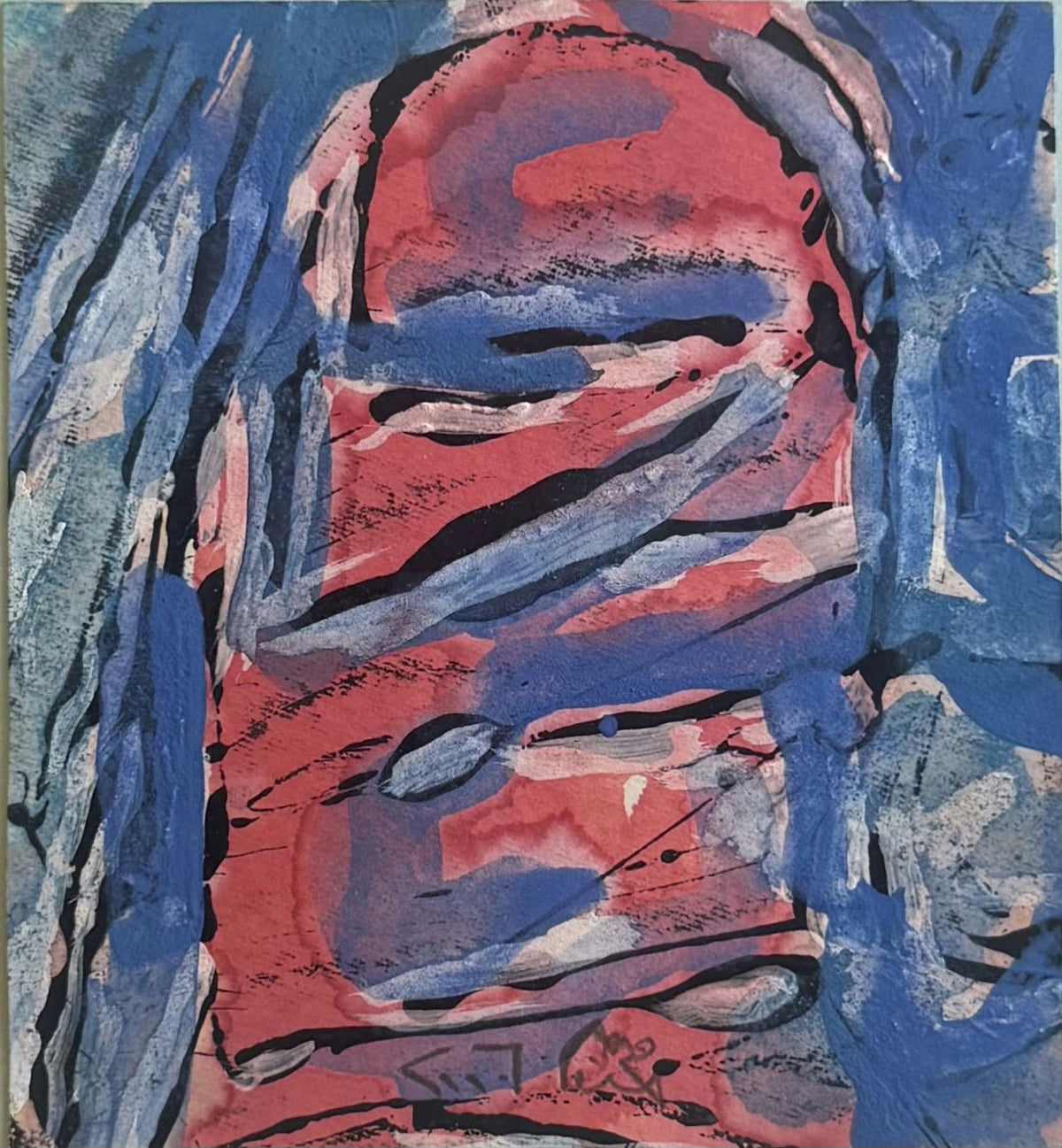 Original Mixed media 'Abstract Figure in Blue and Red' by Mohammad Bushnaq
