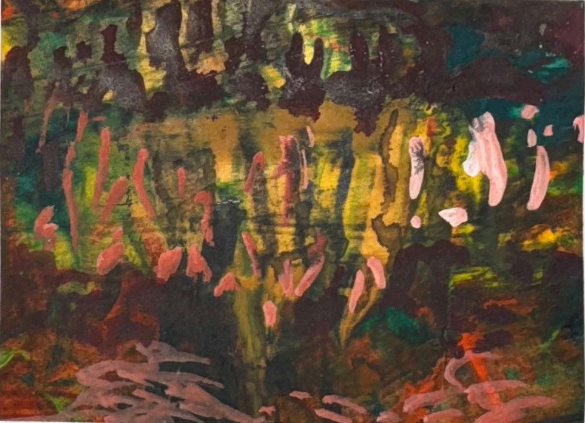 Original Mixed media 'Pink Flowers in Dark Forest' by Mohammad Bushnaq