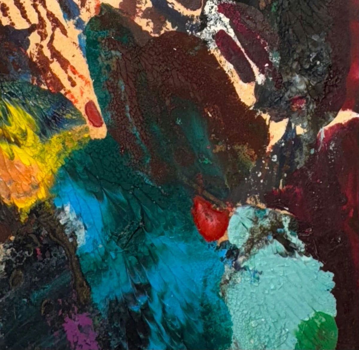 Original Mixed media 'Vibrant Abstract Mixed Media Composition' by Mohammad Bushnaq