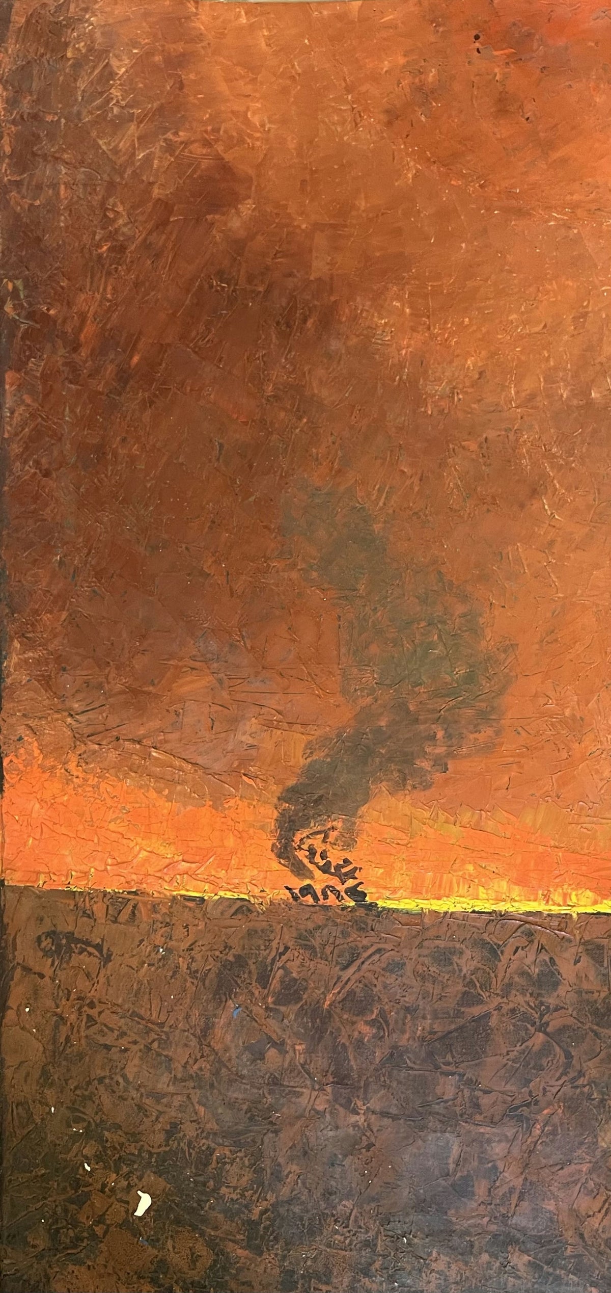 Original Mixed media 'Fire and Smoke on Dark Horizon' by Mohammad Bushnaq