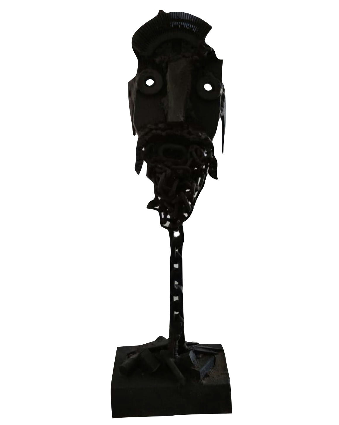 Original Sculptures & Ceramics 'Black Metal Face Mask on Stand' by Mohammad Bushnaq