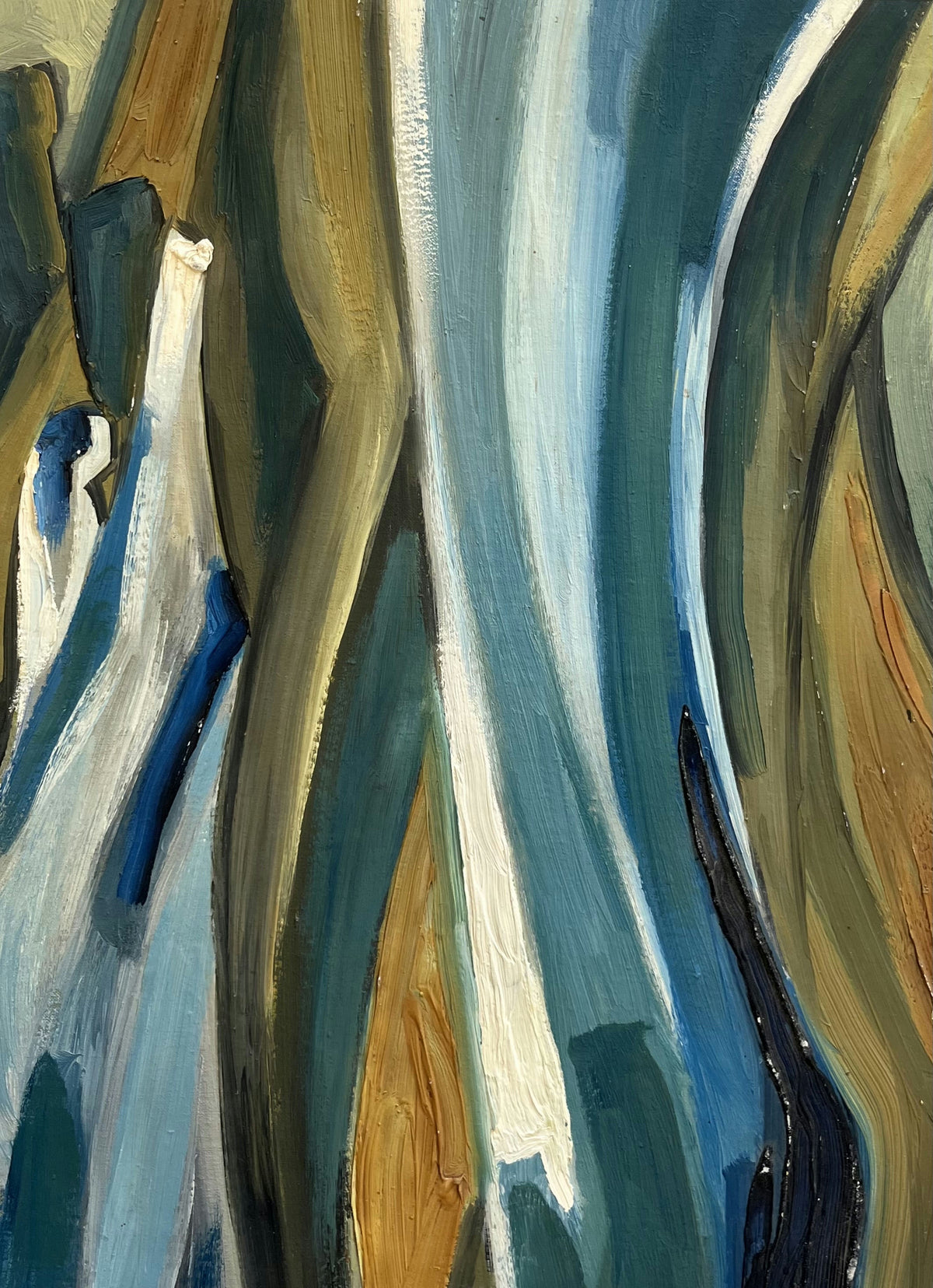 Original Mixed media 'Abstract Flowing Forms in Blue and Gold' by Mohammad Bushnaq