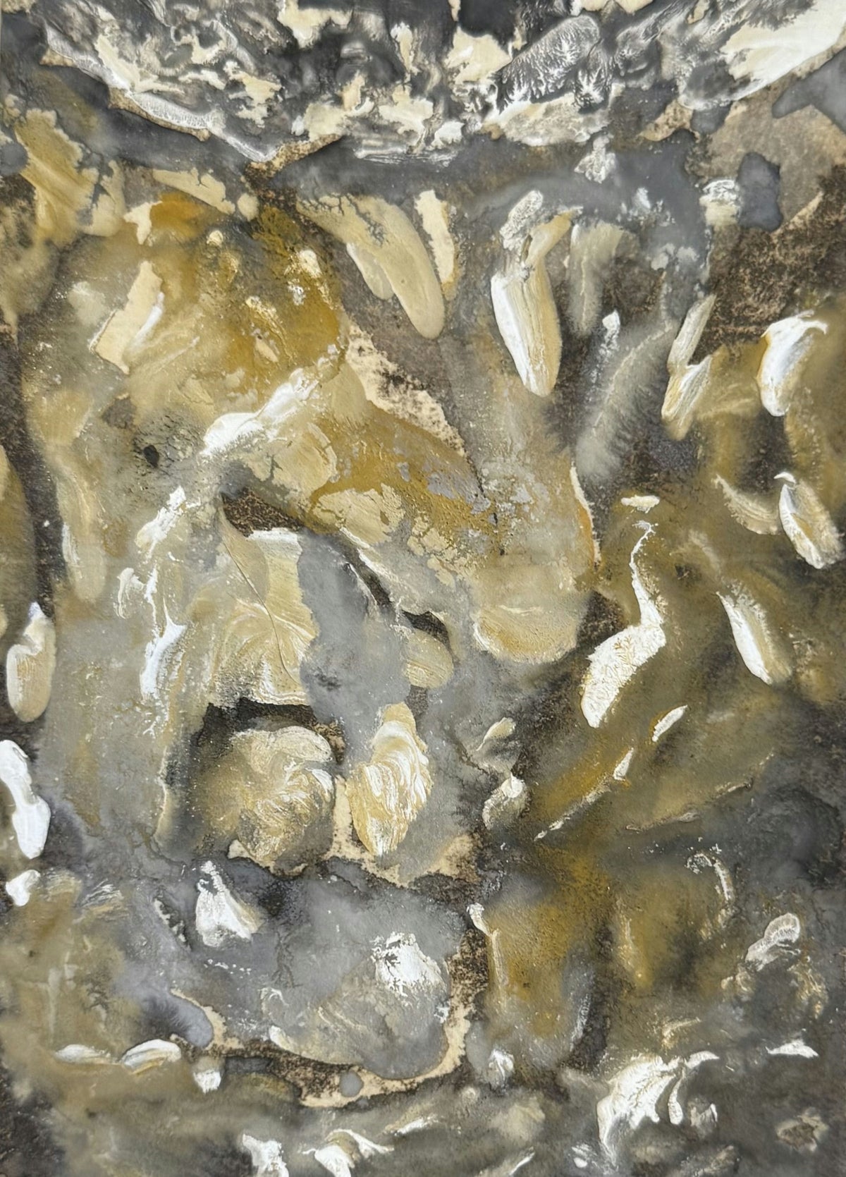Original Mixed media 'Abstract Textured Grey and Gold Surface' by Mohammad Bushnaq