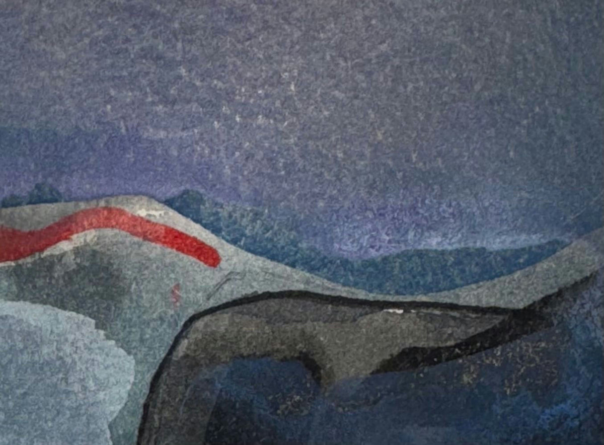 Original Mixed media 'Mountainous Landscape with Red Stripe' by Mohammad Bushnaq