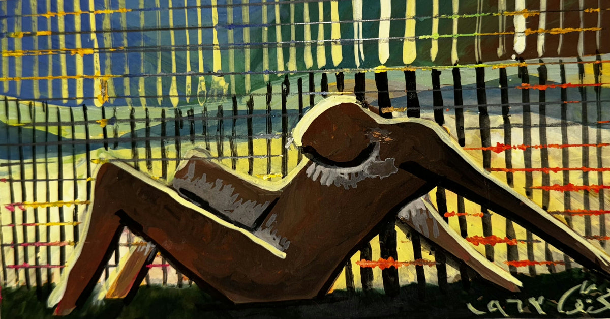 Original Mixed media 'Reclining Figure Against Grid Background' by Mohammad Bushnaq