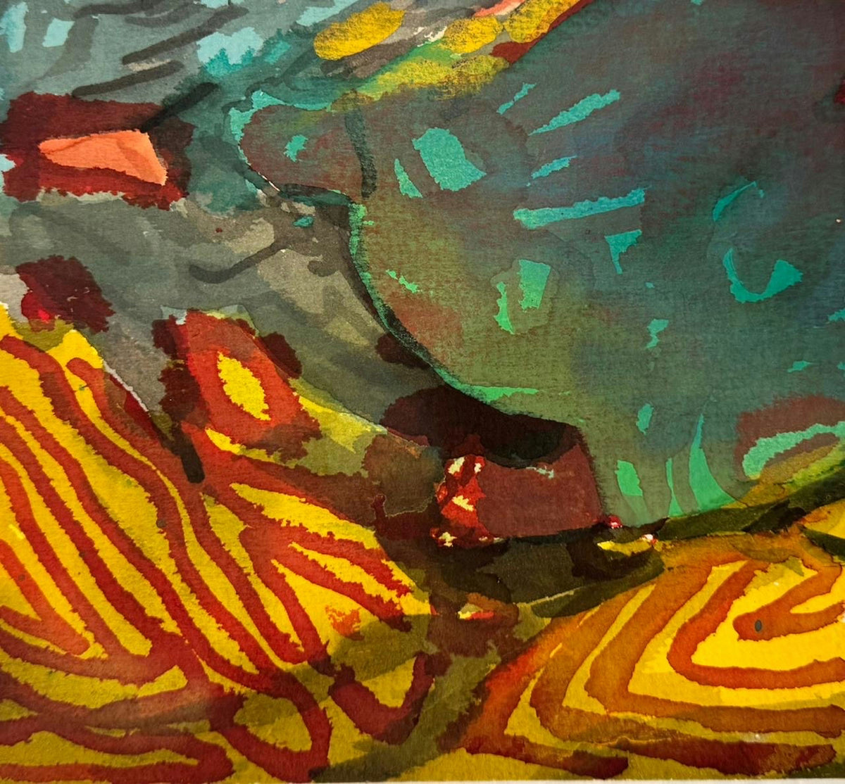 Original Watercolor 'Abstract Landscape with Bold Colour Stripes' by Mohammad Bushnaq