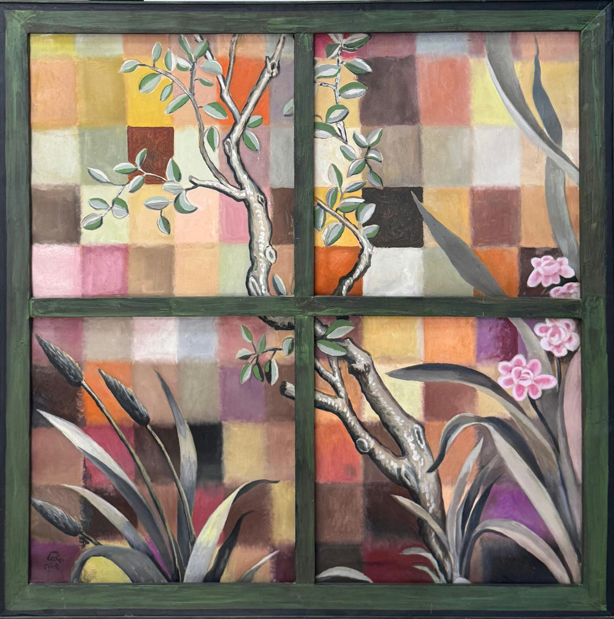 Original Oil 'Garden View Through Four Pane Window' by Mohammad Bushnaq