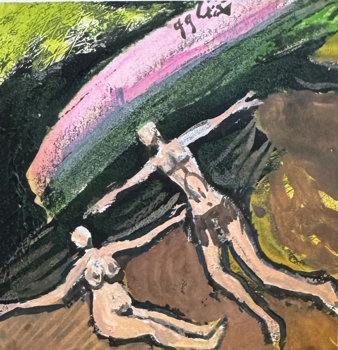 Original Mixed media 'Two Figures in Expressive Landscape' by Mohammad Bushnaq