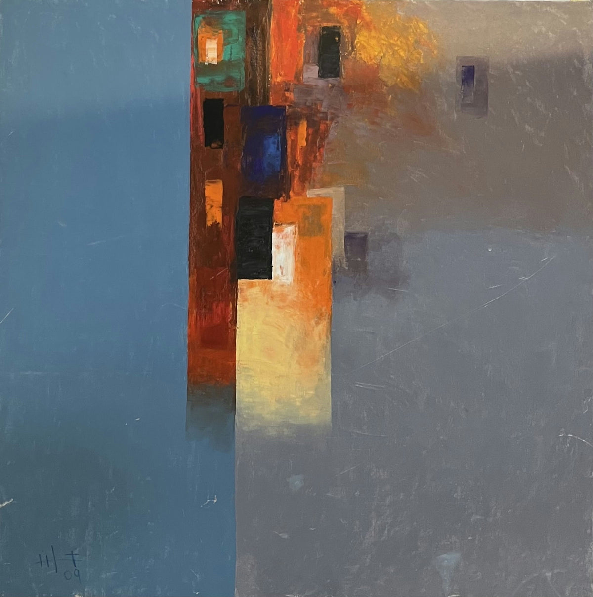 Original Acrylic 'Abstract Architecture in Mist' by Ghassan Abulaban             