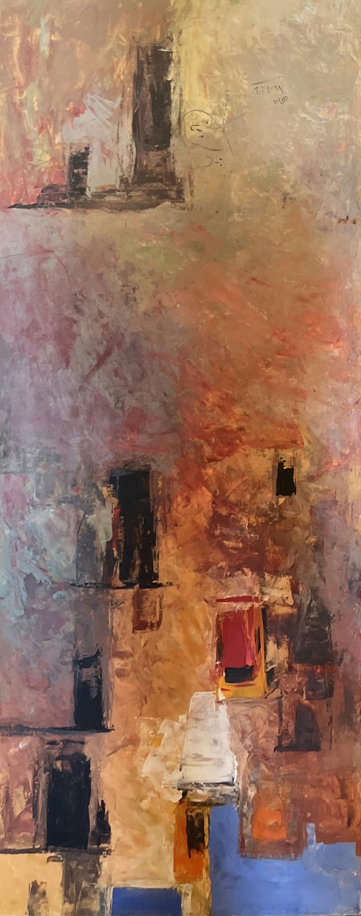 Original Acrylic 'Abstract Urban Facade with Windows' by Ghassan Abulaban       