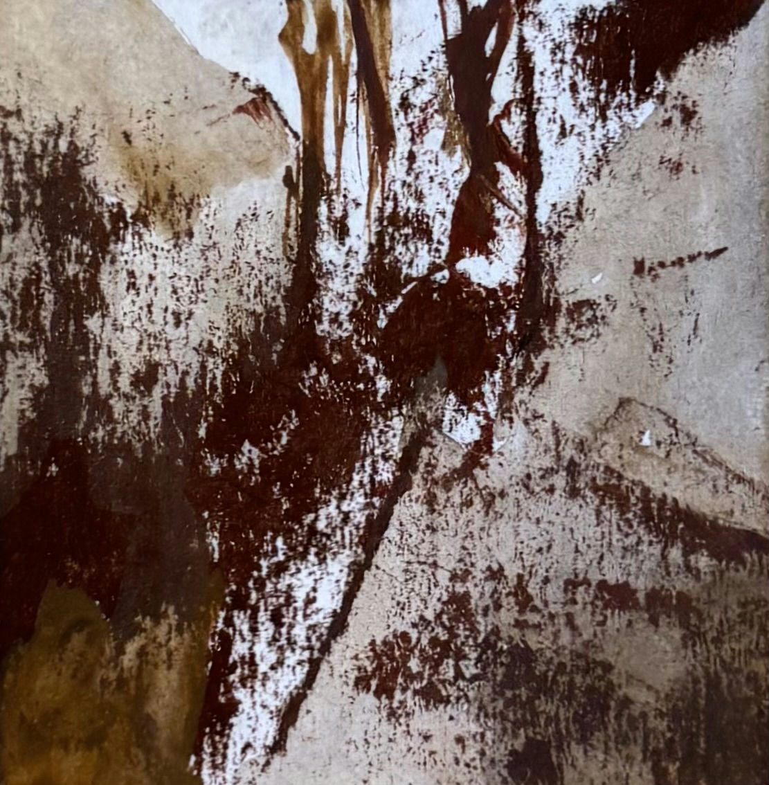 Original Mixed media 'Dark Brown Abstract Drips on Paper' by Mohammad Bushnaq