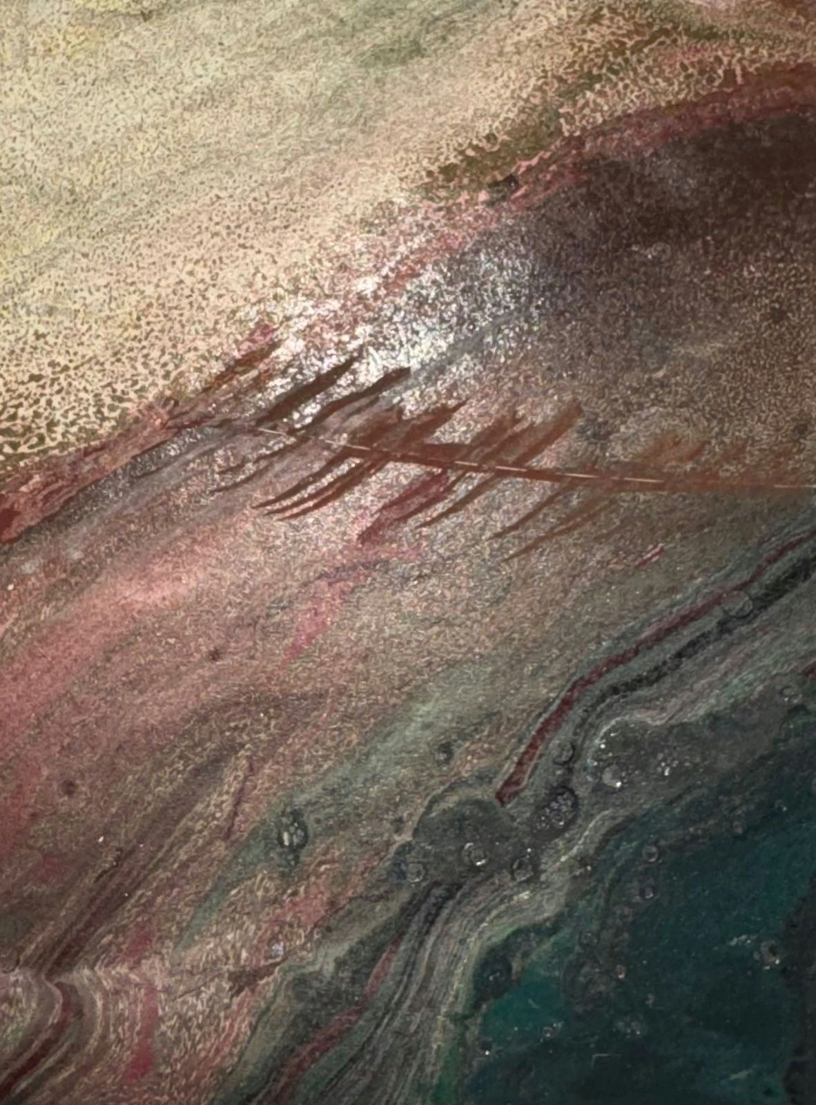 Original Mixed media 'Abstract Textured Landscape in Pink Teal' by Mohammad Bushnaq