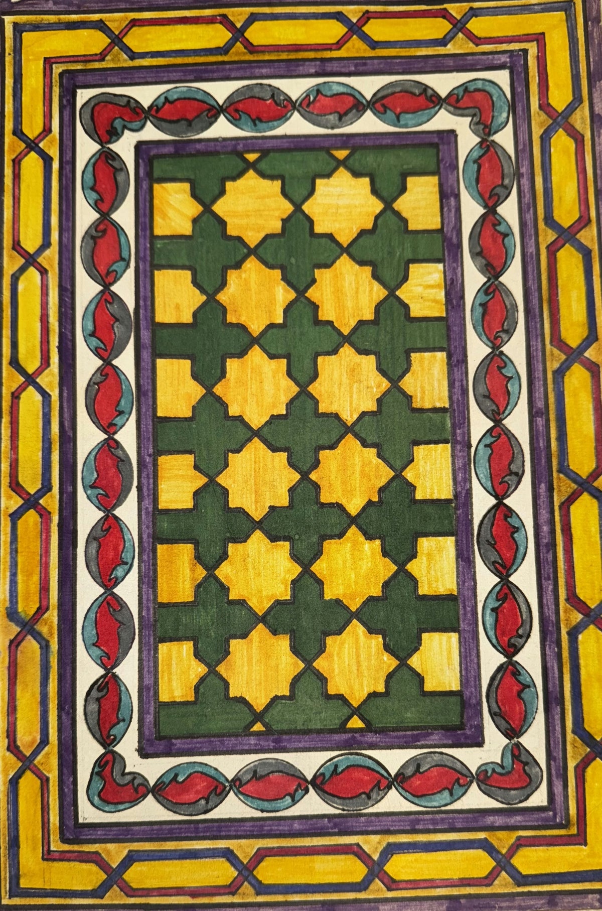 Original Mixed media 'Islamic Geometric Star Pattern Panel' by Mohammad Bushnaq