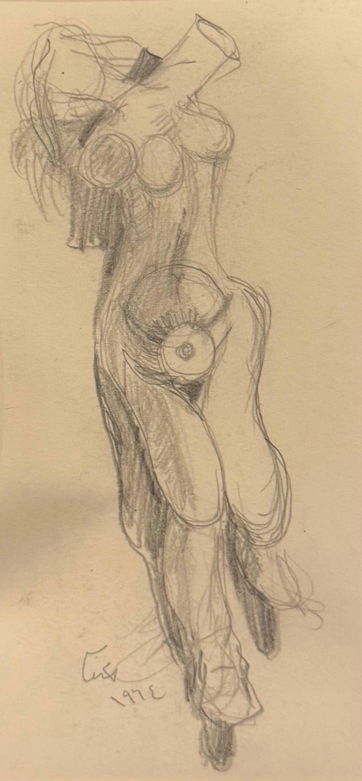 Original Ink & Pencil (Sketches) 'Standing Female Figure Sketch' by Mohammad Bushnaq