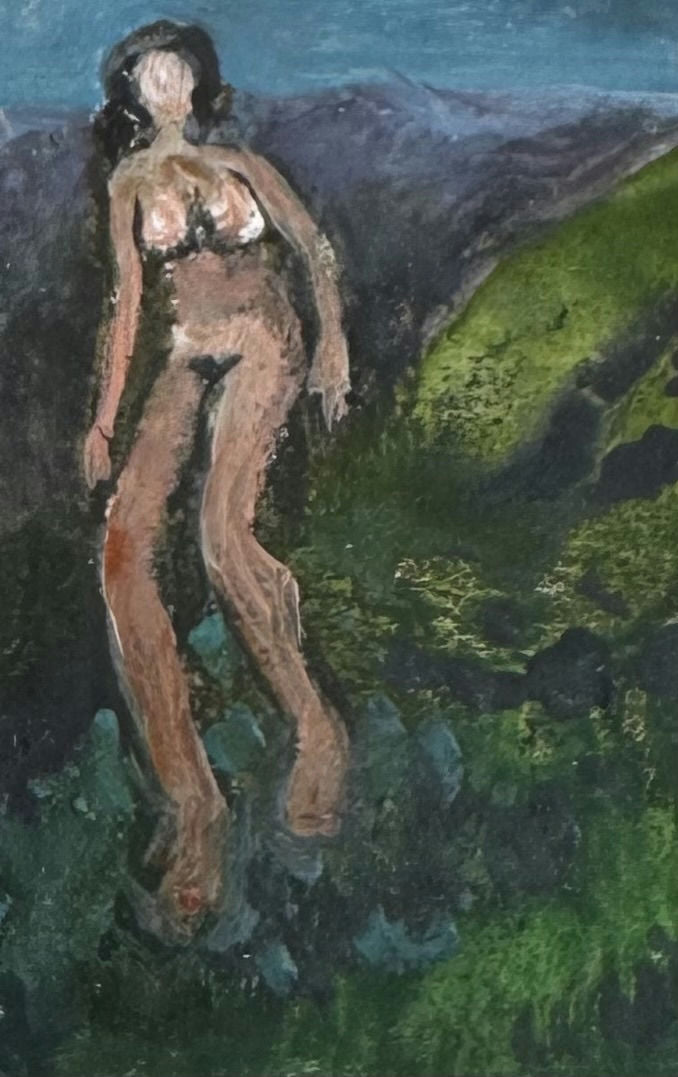 Original Mixed media 'Female Figure Standing in Landscape' by Mohammad Bushnaq