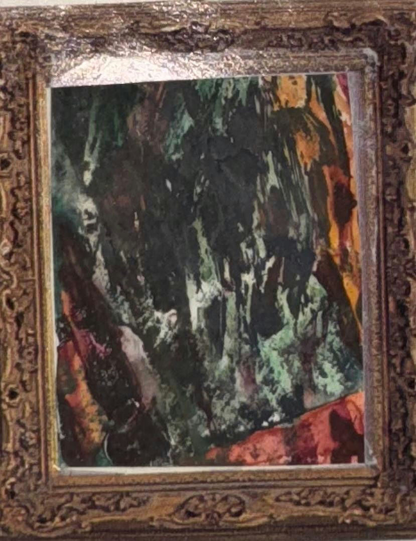 Original Mixed media 'Dark Abstract Forms in Ornate Frame' by Mohammad Bushnaq