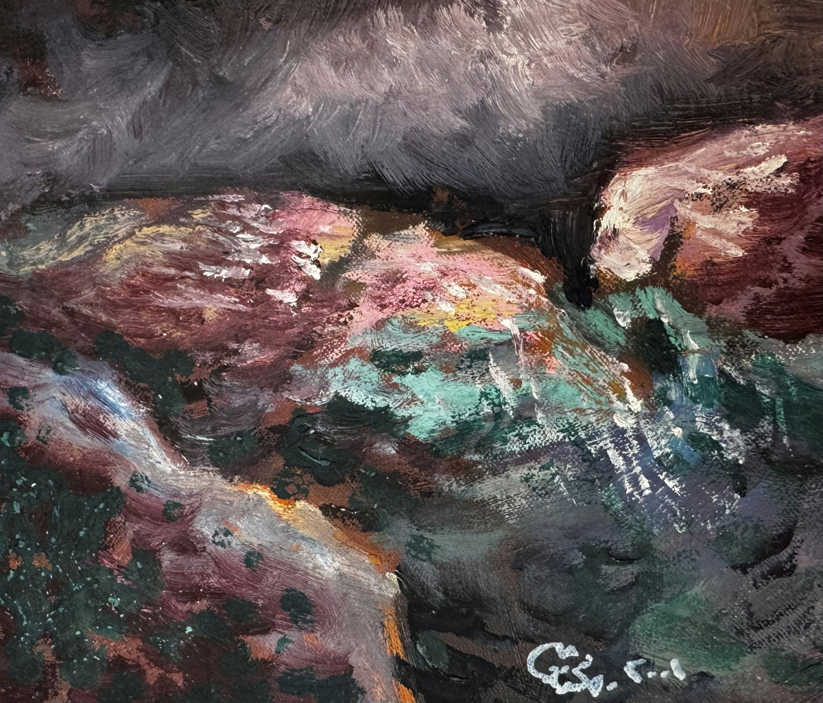 Original Mixed media 'Dark Textured Rocky Landscape Study' by Mohammad Bushnaq