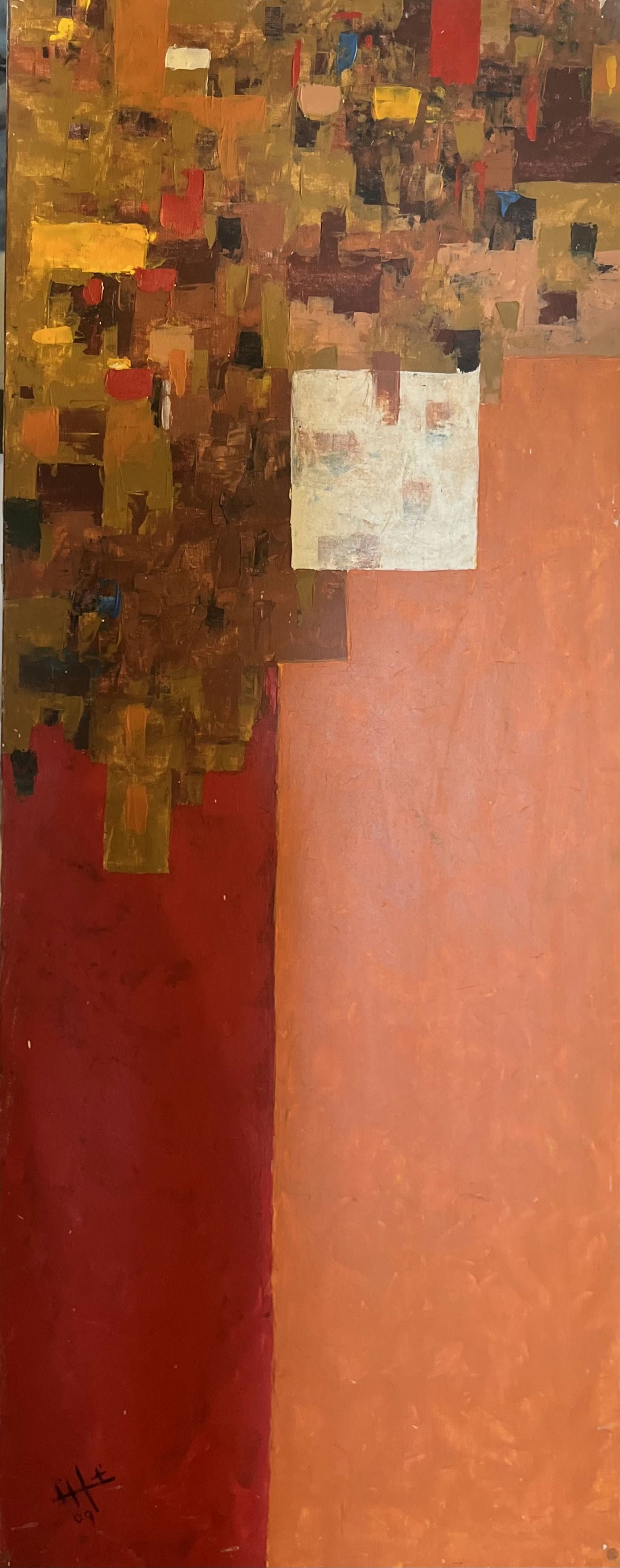 Original Acrylic 'Abstract Blocks in Red and Brown' by Ghassan Abulaban          