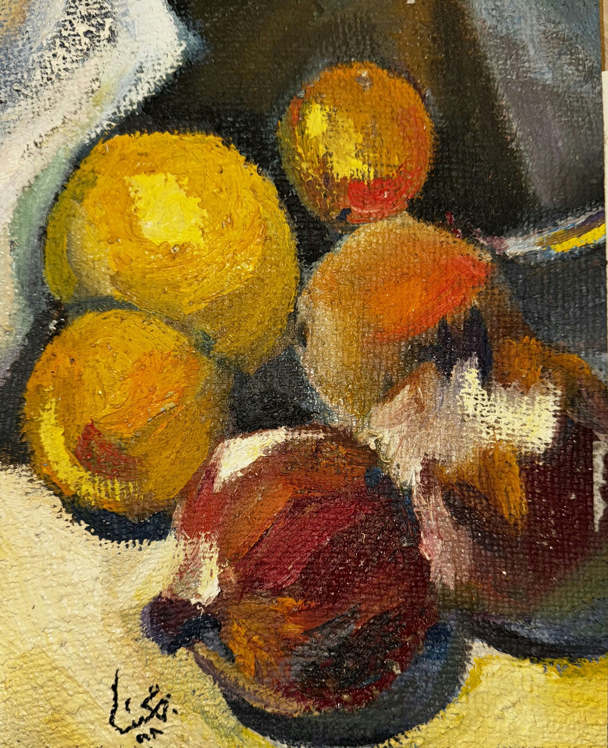 Original Mixed media 'Still Life with Oranges and Pomegranate' by Mohammad Bushnaq