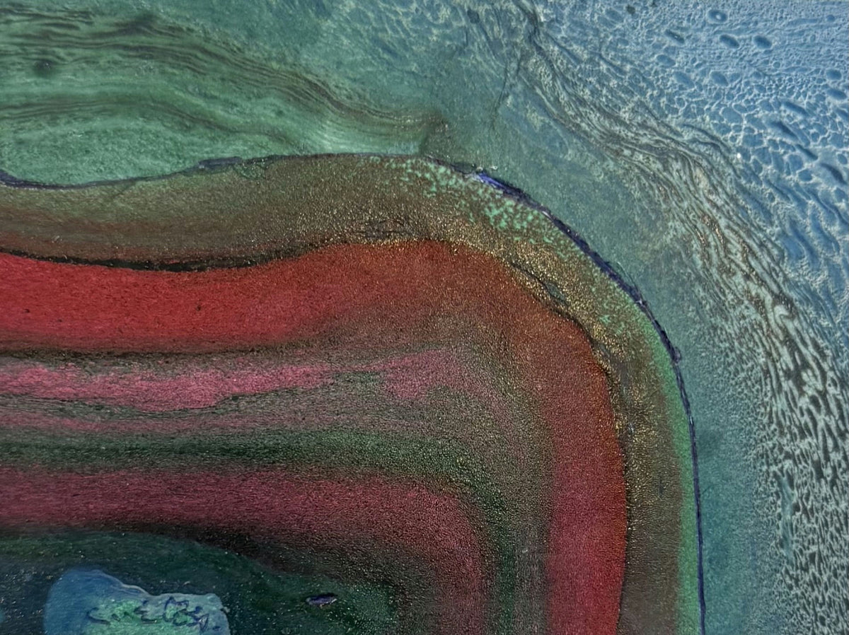 Original Mixed media 'Abstract Red and Green Layered Forms' by Mohammad Bushnaq