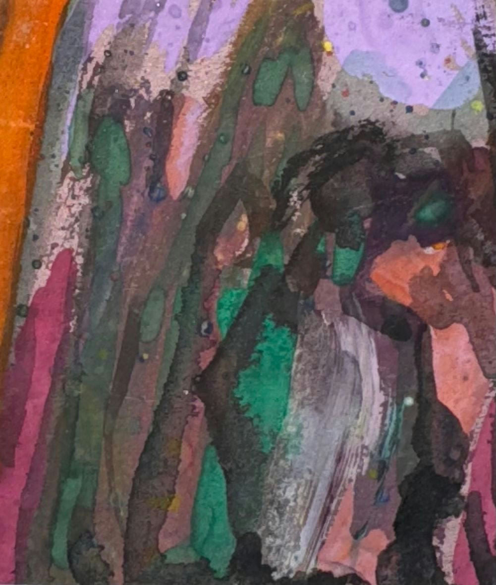 Original Mixed media 'Abstract Mixed Media Green Purple Forms' by Mohammad Bushnaq