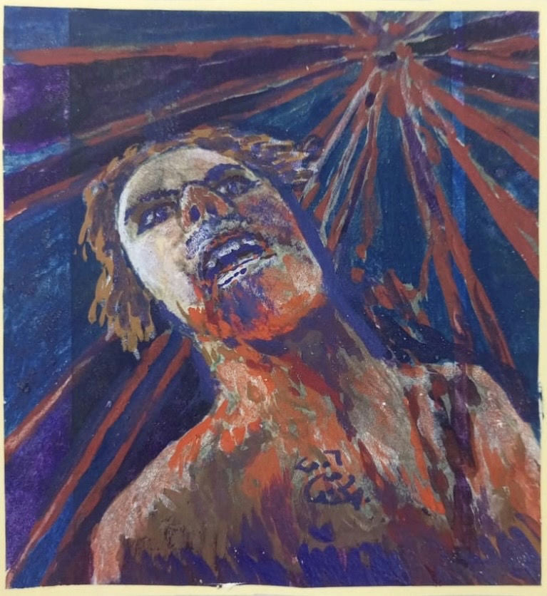 Original Oil 'Figure Gazing Up at Radiating Light' by Mohammad Bushnaq