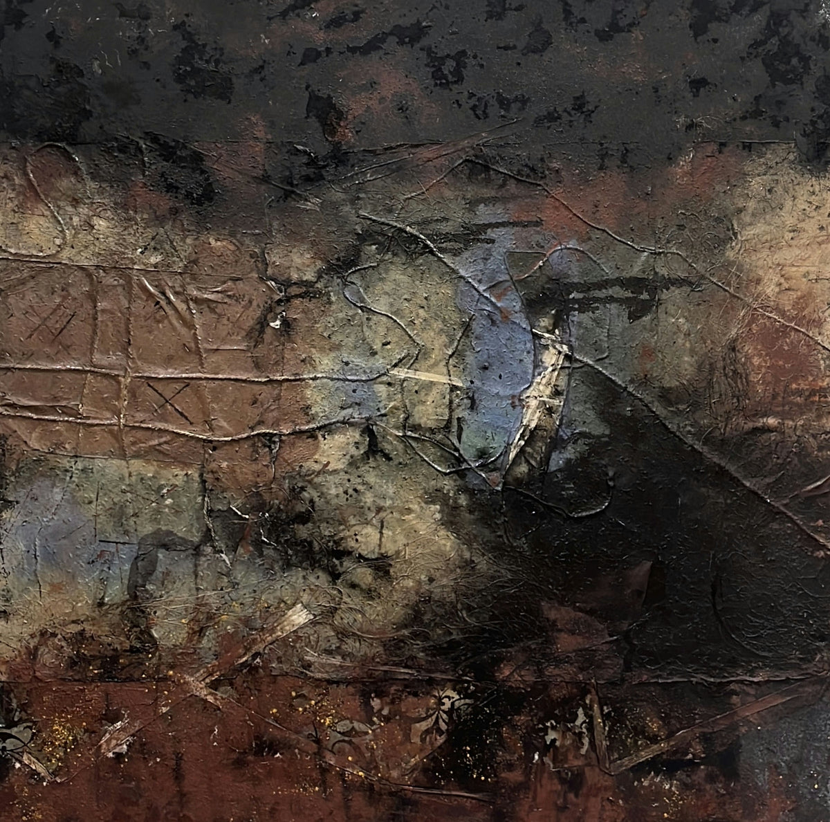Original Mixed media 'Dark Textured Abstract Mixed Media' by Mohammad Abu AlNaja
