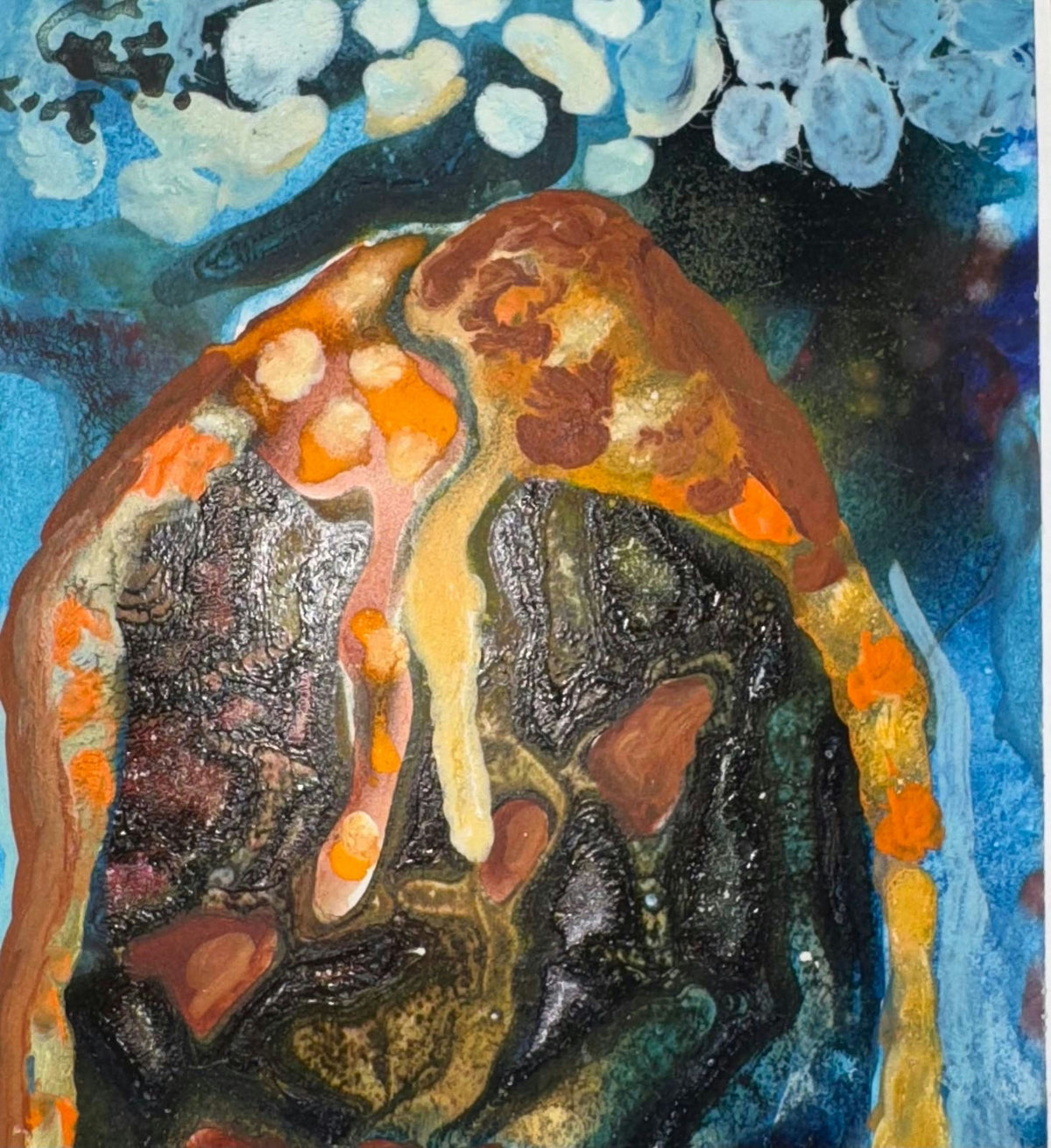 Original Mixed media 'Abstract Rock Form Blue Background' by Mohammad Bushnaq