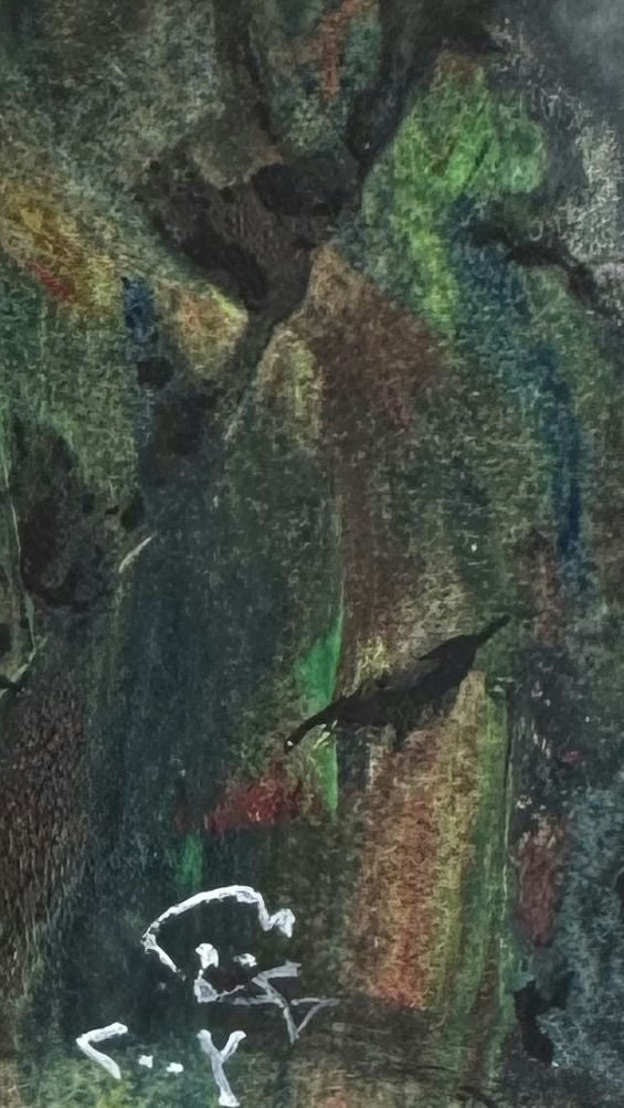 Original Mixed media 'Dark Forest with Small Figure Below' by Mohammad Bushnaq