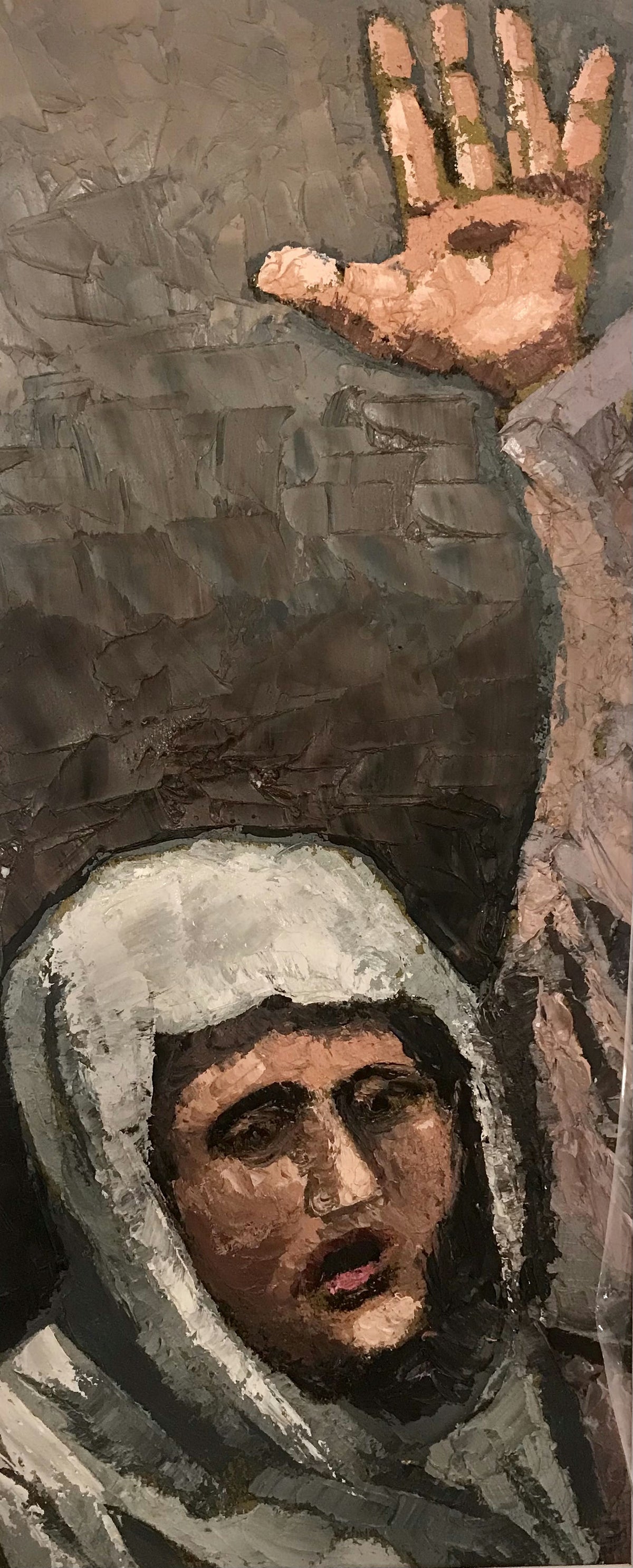 Original Oil 'Veiled Figure with Raised Hand' by Mohammad Bushnaq