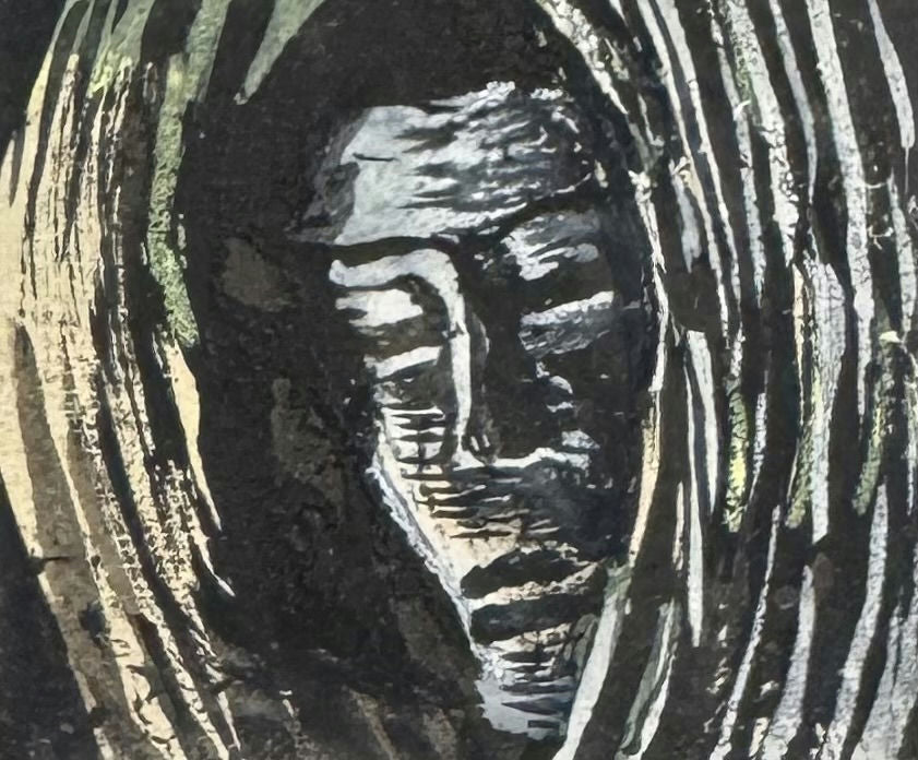Original Mixed media 'Veiled Face in Dark Swirling Lines' by Mohammad Bushnaq