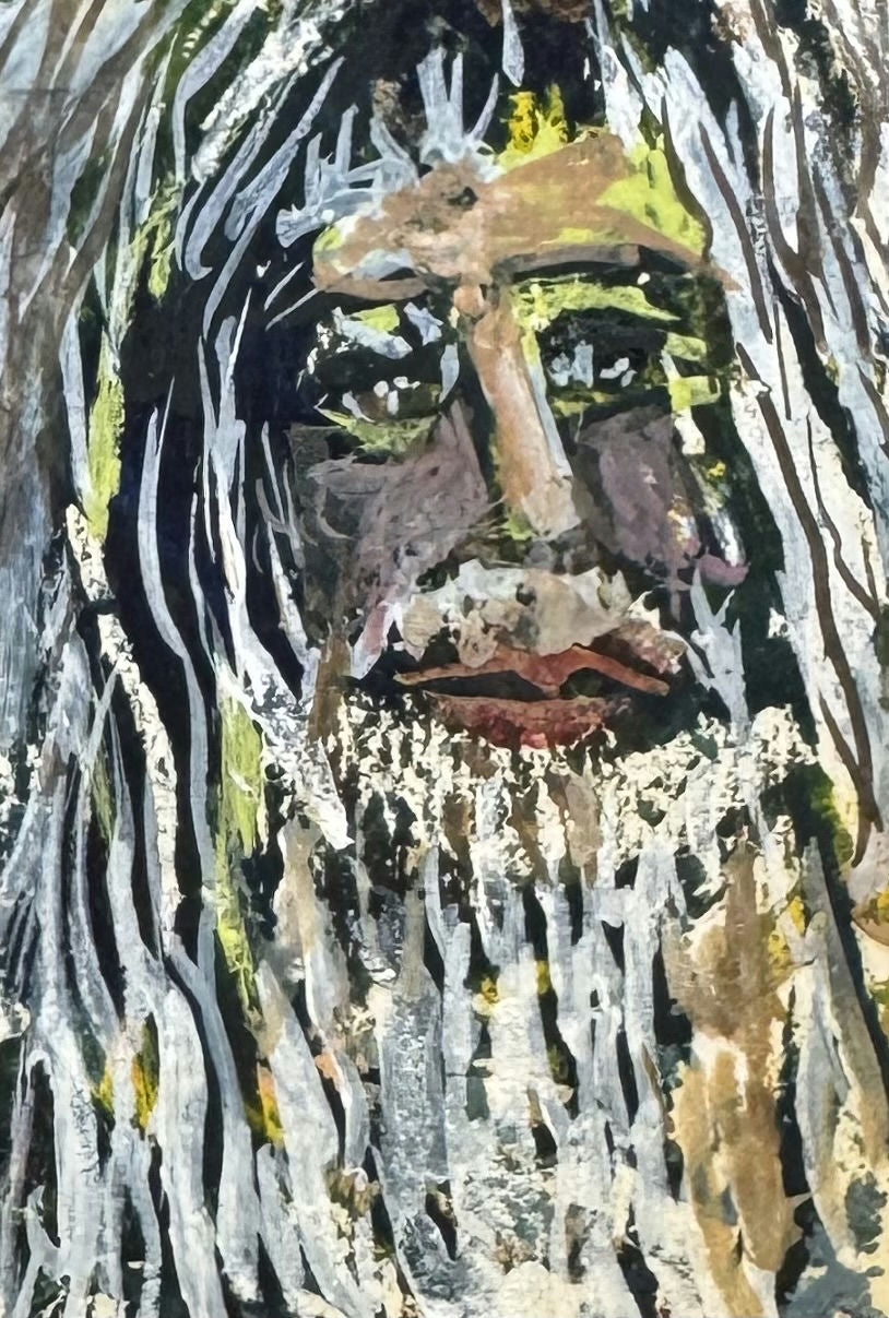 Original Mixed media 'Bearded Elder Face Mixed Media Portrait' by Mohammad Bushnaq