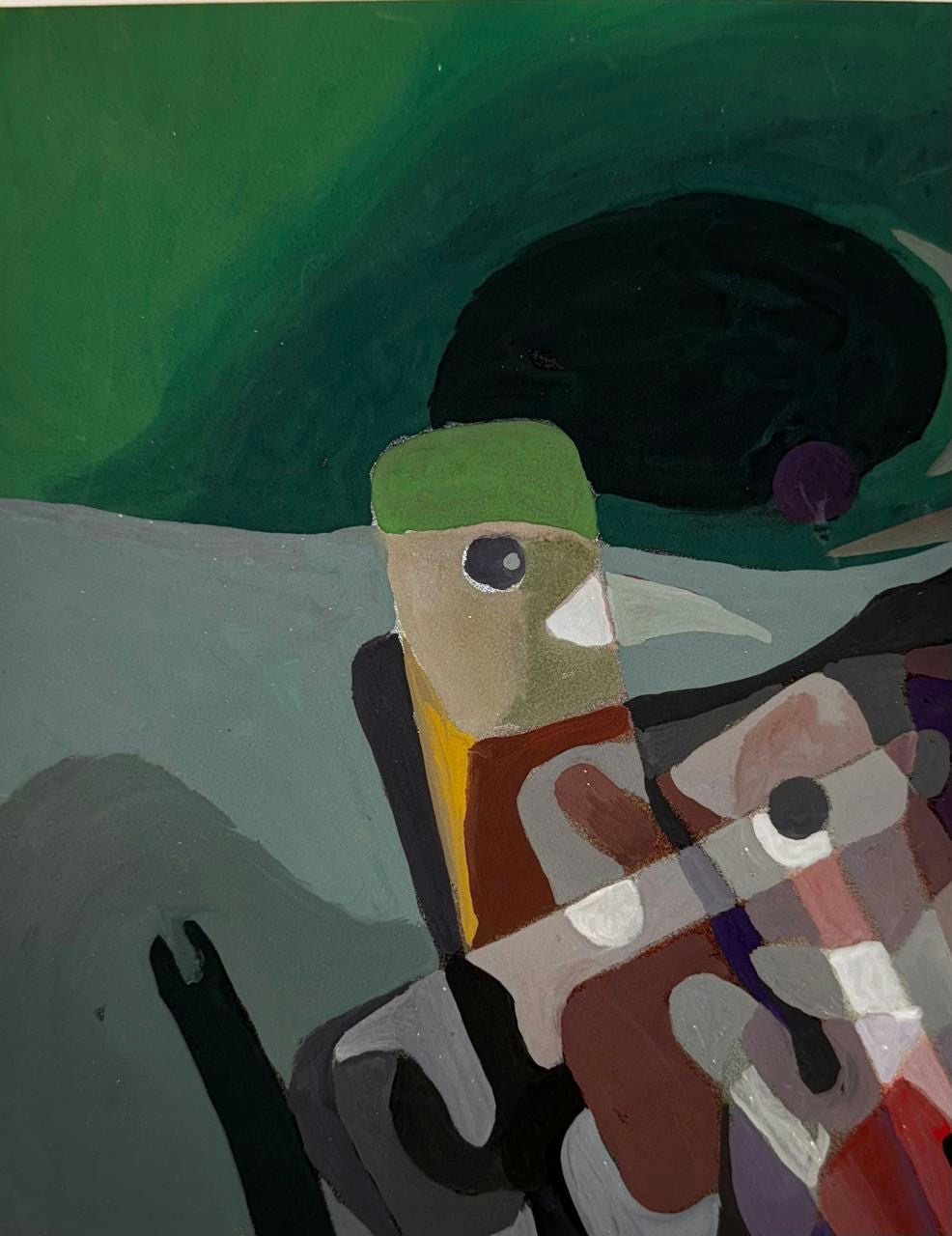 Original Mixed media 'Abstract Bird Figure Green Background' by Mohammad Bushnaq