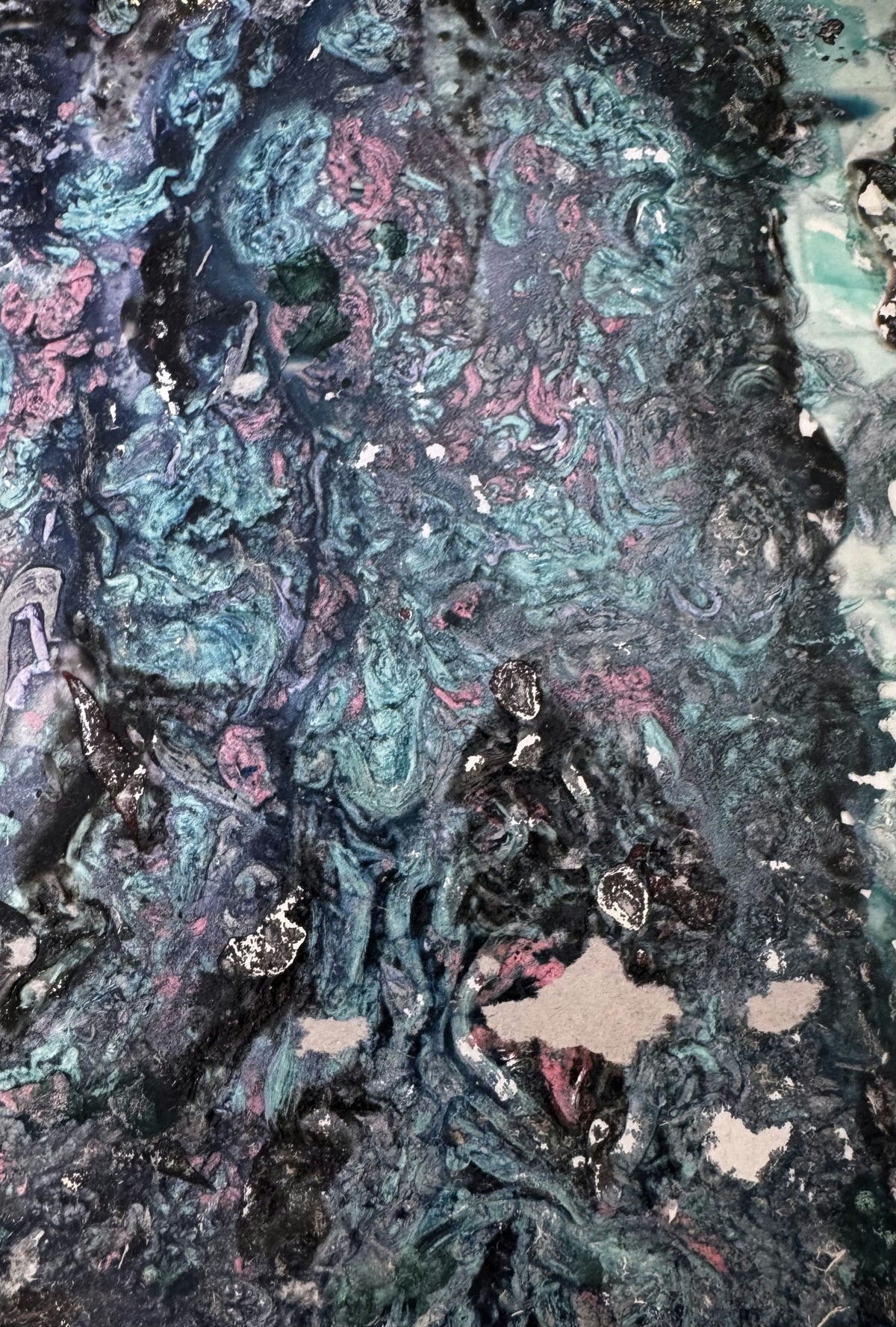 Original Mixed media 'Blue Pink Abstract Textured Composition' by Mohammad Bushnaq