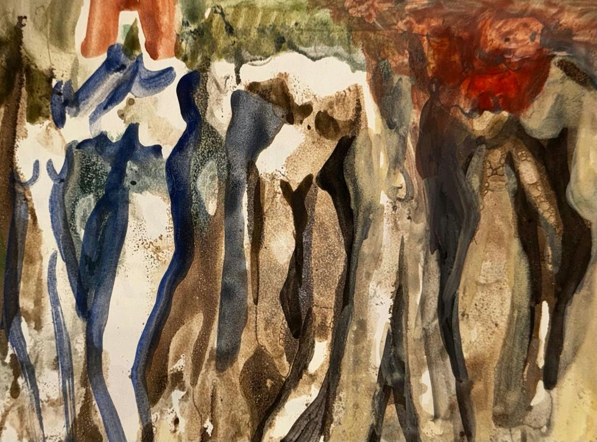 Original Mixed media 'Abstract Figures in Earth Tones' by Mohammad Bushnaq