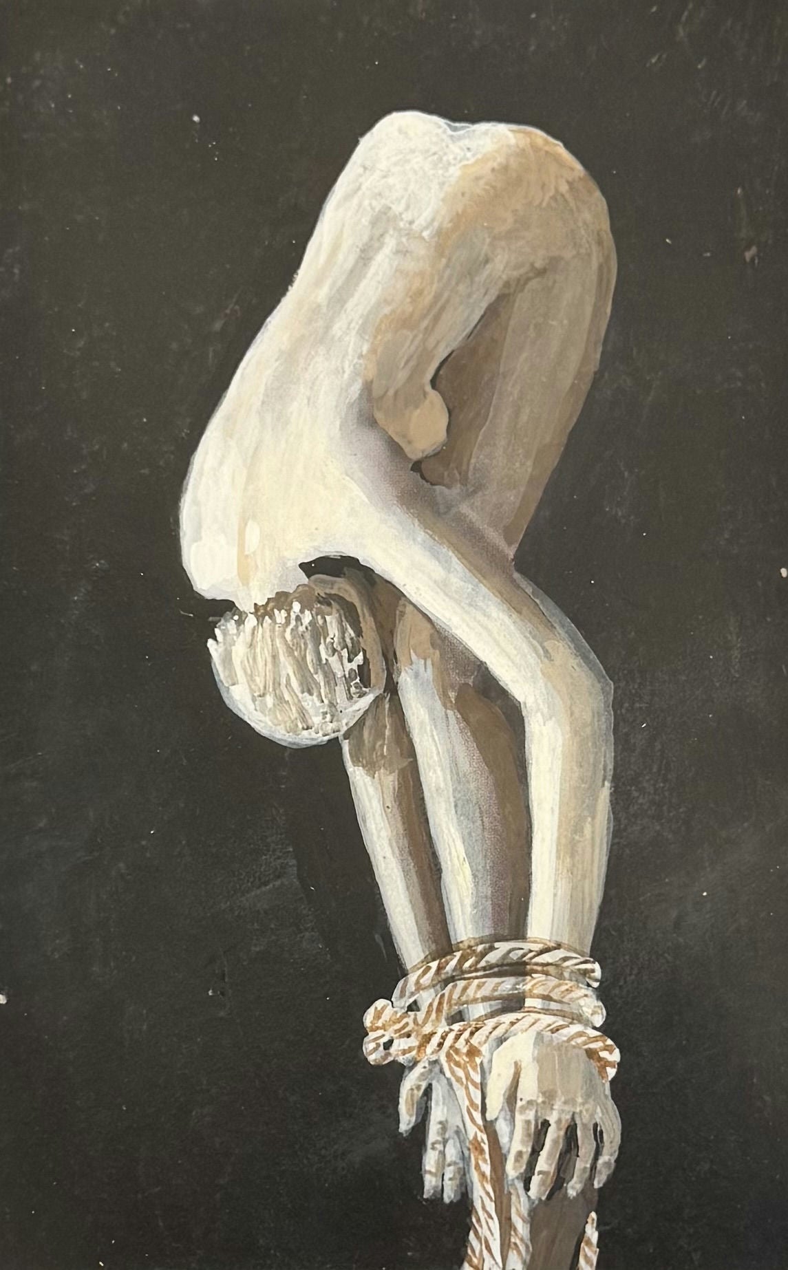 Original Mixed media 'Bound Figure Bowing with Rope' by Mohammad Bushnaq