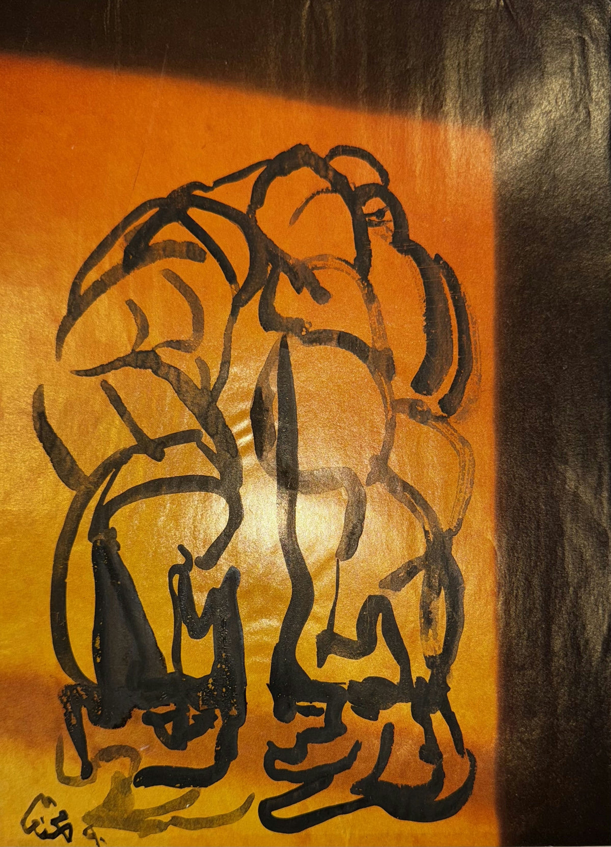 Original Mixed media 'Abstract Figures in Black and Orange' by Mohammad Bushnaq