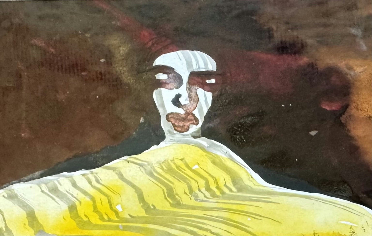 Original Acrylic 'Stylised Figure with White Mask Face' by Mohammad Bushnaq